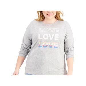 STYLE & COMPANY Womens Gray Graphic Long Sleeve Crew Neck T-Shirt Plus 2X